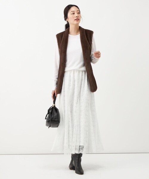 NOLLEY’S(ノーリーズ)の「【WEB&一部店舗限定カラー】ウォッシャブル総レースマチスカート(スカート・レディース・ネイビー/ホワイト・38/36)」の9枚目の写真