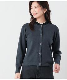 フリル衿付き クルーネックニットカーディガン