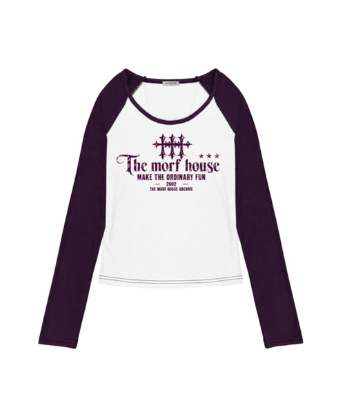THEMORFHOUSE(ザモーフハウス)の「トリプルクロスプリント配色Uネックロングスリーブ パープル(Tシャツ/カットソー・レディース・その他・MEDIUM)」の1枚目の写真