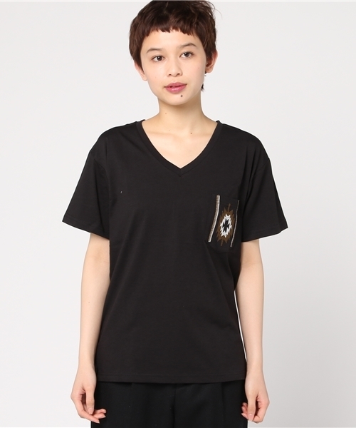 VENCEEXCHANGE（ヴァンスエクスチェンジ）の「シルケットオルテガ柄刺繍Ｔ（Tシャツ/カットソー・レディース・ブラック/オリーブ/ネイビー/その他35/オフホワイト/その他21・MEDIUM）」の7枚目の写真