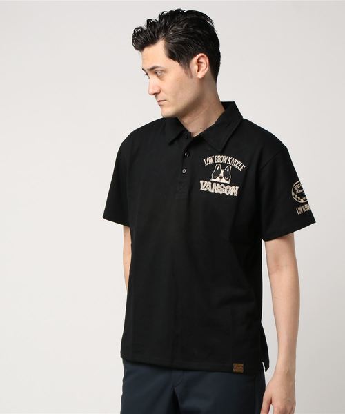 VANSON（ヴァンソン）の「LOWBLOW KNUCKLE / ローブローナックル　VANSON×LOWBLOW KNUCKLE ドッグボーンポロシャツ (M2)（ポロシャツ・メンズ・ブラック/ホワイト/カモフラージュ・M/XL/L）」の2枚目の写真