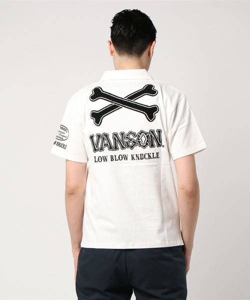 VANSON（ヴァンソン）の「LOWBLOW KNUCKLE / ローブローナックル　VANSON×LOWBLOW KNUCKLE ドッグボーンポロシャツ (M2)（ポロシャツ・メンズ・ブラック/ホワイト/カモフラージュ・M/XL/L）」の5枚目の写真