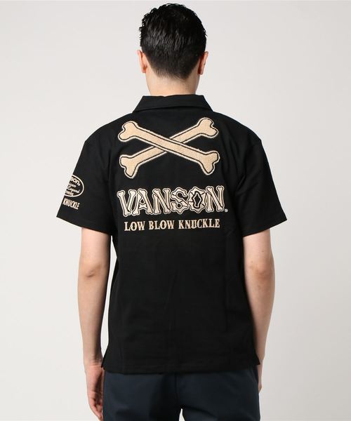 VANSON（ヴァンソン）の「LOWBLOW KNUCKLE / ローブローナックル　VANSON×LOWBLOW KNUCKLE ドッグボーンポロシャツ (M2)（ポロシャツ・メンズ・ブラック/ホワイト/カモフラージュ・M/XL/L）」の6枚目の写真