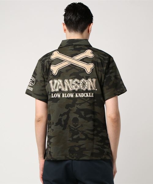 VANSON（ヴァンソン）の「LOWBLOW KNUCKLE / ローブローナックル　VANSON×LOWBLOW KNUCKLE ドッグボーンポロシャツ (M2)（ポロシャツ・メンズ・ブラック/ホワイト/カモフラージュ・M/XL/L）」の7枚目の写真