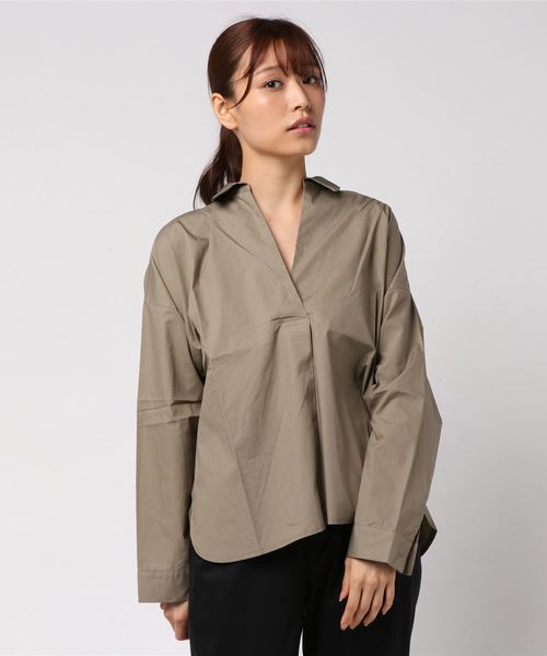 KOBE LETTUCE（コウベレタス）の「コットン100％タイプライタースキッパーシャツ＊レディース/トップス/ビッグシルエット[C3395]神戸レタス（シャツ/ブラウス・レディース・ネイビー/オフホワイト/マスタード/グレイッシュベージュ・FREE）」の7枚目の写真