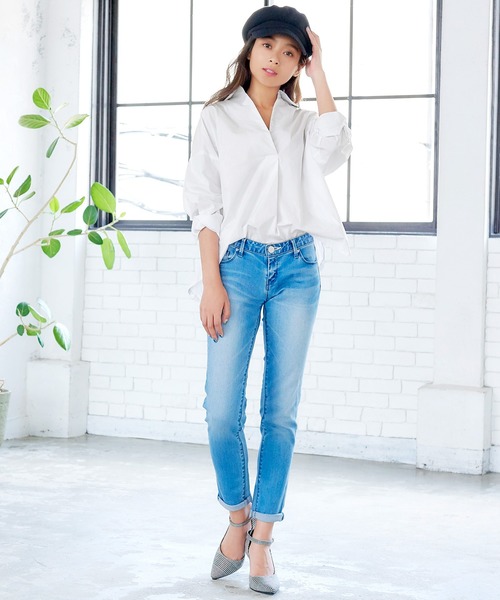 KOBE LETTUCE（コウベレタス）の「コットン100％タイプライタースキッパーシャツ＊レディース/トップス/ビッグシルエット[C3395]神戸レタス（シャツ/ブラウス・レディース・ネイビー/オフホワイト/マスタード/グレイッシュベージュ・FREE）」の10枚目の写真