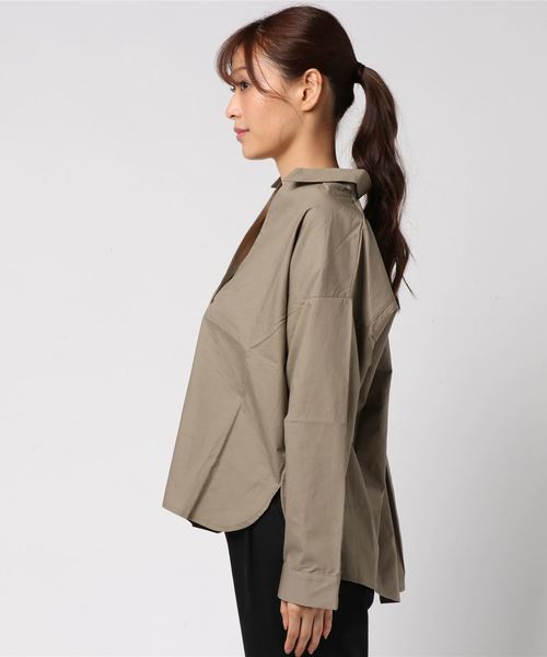 KOBE LETTUCE（コウベレタス）の「コットン100％タイプライタースキッパーシャツ＊レディース/トップス/ビッグシルエット[C3395]神戸レタス（シャツ/ブラウス・レディース・ネイビー/オフホワイト/マスタード/グレイッシュベージュ・FREE）」の5枚目の写真