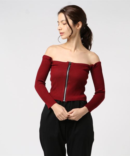 SPIGA(スピーガ)の「フロントZIPリブニットTOPS(Tシャツ/カットソー・レディース・ブラック/ボルドー/オレンジ・FREE)」の6枚目の写真