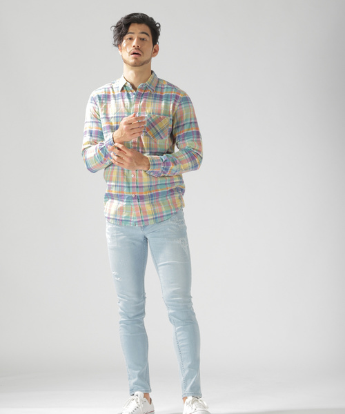 BAYFLOW（ベイフロー）の「コットンヒラオリチェックシャツ/LS（シャツ/ブラウス・メンズ・パープル/レッド/イエロー・SMALL/MEDIUM/LARGE）」の8枚目の写真