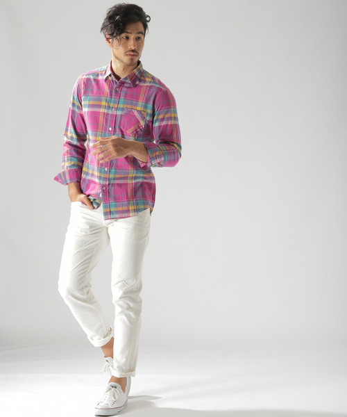 BAYFLOW（ベイフロー）の「コットンヒラオリチェックシャツ/LS（シャツ/ブラウス・メンズ・パープル/レッド/イエロー・SMALL/MEDIUM/LARGE）」の13枚目の写真