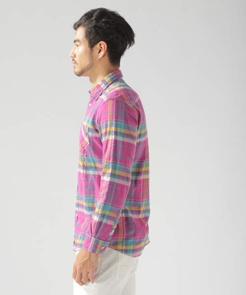 BAYFLOW（ベイフロー）の「コットンヒラオリチェックシャツ/LS（シャツ/ブラウス・メンズ・パープル/レッド/イエロー・SMALL/MEDIUM/LARGE）」の10枚目の写真