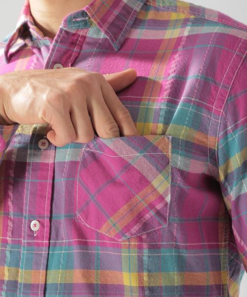 BAYFLOW（ベイフロー）の「コットンヒラオリチェックシャツ/LS（シャツ/ブラウス・メンズ・パープル/レッド/イエロー・SMALL/MEDIUM/LARGE）」の7枚目の写真