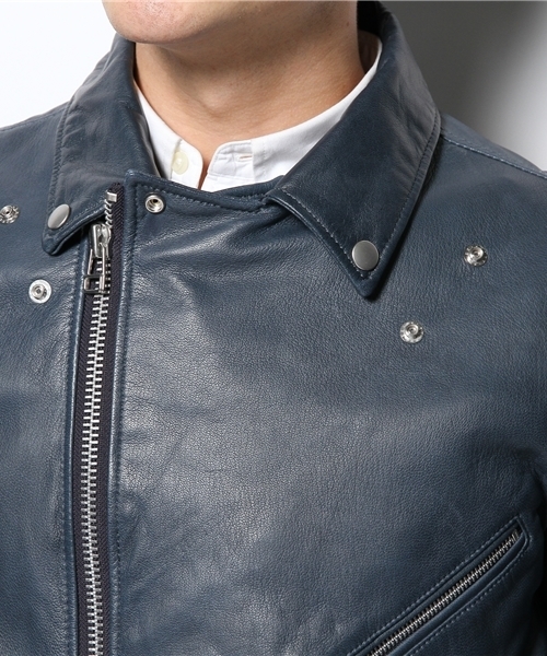 SHIPS JET BLUE（シップスジェットブルー）の「★★JB: ダブルレザー/ライダースジャケット（ライダースジャケット・メンズ・ブラック/グリーン/ネイビー・SMALL/MEDIUM/LARGE）」の8枚目の写真