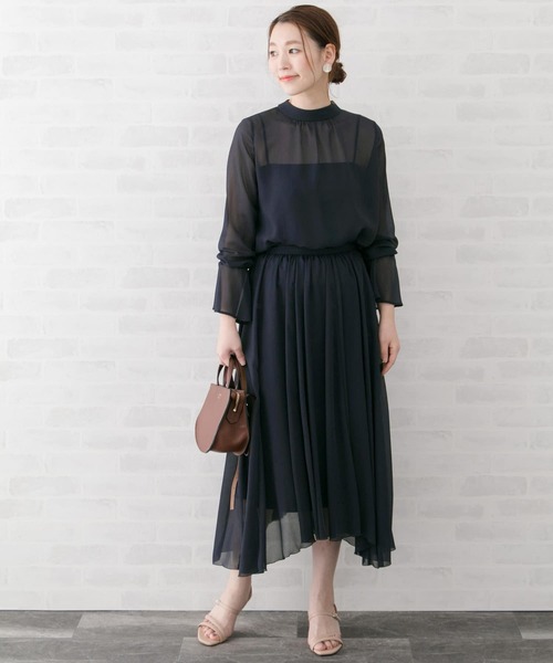 URBAN RESEARCH ROSSO WOMEN(アーバンリサーチ ロッソ)の「アシンメトリーギャザースカート(スカート・レディース・ネイビー/ミント・38/36)」の2枚目の写真