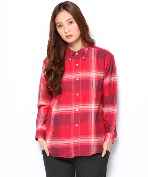 SHIPS for women（シップスフォーウィメン）の「INDIVIDUALIZED SHIRT:フランネルチェック ボーダー（シャツ/ブラウス・レディース・レッド/ライトブルー/ネイビー・ONE SIZE）」の3枚目の写真