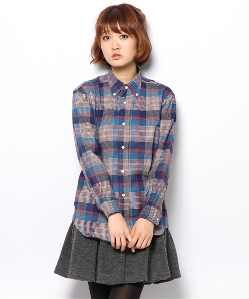 SHIPS for women（シップスフォーウィメン）の「INDIVIDUALIZED SHIRT:フランネルチェック ボーダー（シャツ/ブラウス・レディース・レッド/ライトブルー/ネイビー・ONE SIZE）」の2枚目の写真