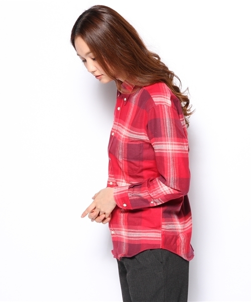 SHIPS for women（シップスフォーウィメン）の「INDIVIDUALIZED SHIRT:フランネルチェック ボーダー（シャツ/ブラウス・レディース・レッド/ライトブルー/ネイビー・ONE SIZE）」の5枚目の写真