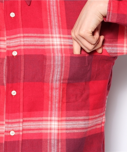 SHIPS for women（シップスフォーウィメン）の「INDIVIDUALIZED SHIRT:フランネルチェック ボーダー（シャツ/ブラウス・レディース・レッド/ライトブルー/ネイビー・ONE SIZE）」の9枚目の写真