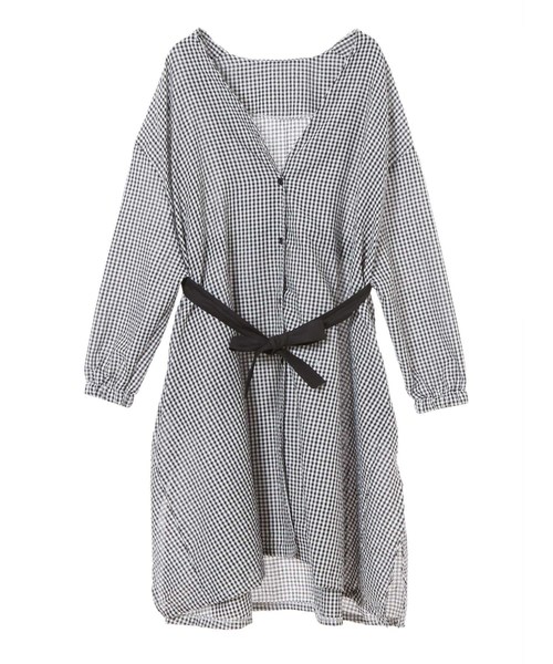 fifth（フィフス）の「ギンガムチェックVネックロングワンピース（ワンピース・レディース・ブラック・MEDIUM）」の8枚目の写真