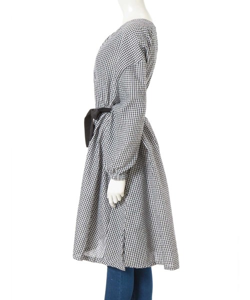 fifth（フィフス）の「ギンガムチェックVネックロングワンピース（ワンピース・レディース・ブラック・MEDIUM）」の2枚目の写真