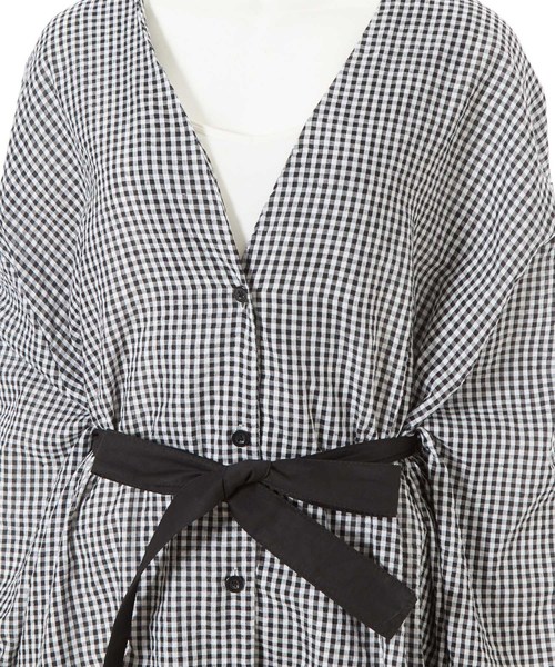 fifth（フィフス）の「ギンガムチェックVネックロングワンピース（ワンピース・レディース・ブラック・MEDIUM）」の7枚目の写真