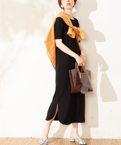 natural couture(ナチュラルクチュール)の「ワンショルストラップテレコワンピ(ワンピース・レディース・ブラック/ベージュ/ブラウン/アイボリー・FREE)」の3枚目の写真