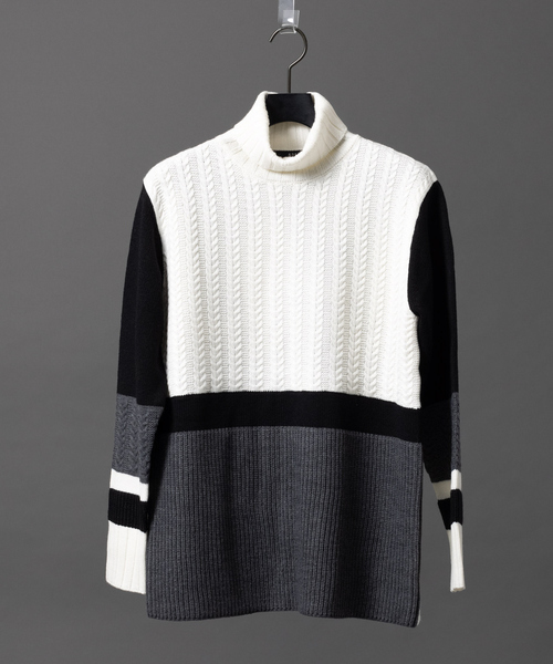 5351 POUR LES HOMMES（ゴーサンゴーイチプールオム）の「モノトーンコンビネーションプルオーバー（ニット/セーター・メンズ・ホワイト/ブラック・44/46/48/50）」の2枚目の写真