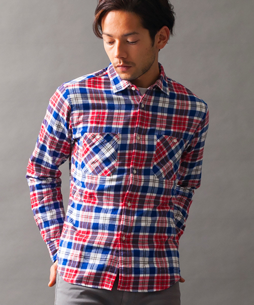 BEAUTY&YOUTH UNITED ARROWS(ビューティーアンドユースユナイテッドアローズ)の「【WEB限定】by ∴ レギュラーカラー ネルシャツ◆(シャツ/ブラウス・メンズ・レッド/マスタード/ネイビー/ブラック/オフホワイト・SMALL/LARGE/X-LARGE/MEDIUM)」の1枚目の写真