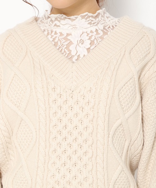 Heather(ヘザー)の「バックリボンケーブルニット 867423(ニット/セーター・レディース・アイボリー/ブラック/サックスブルー・FREE)」の9枚目の写真