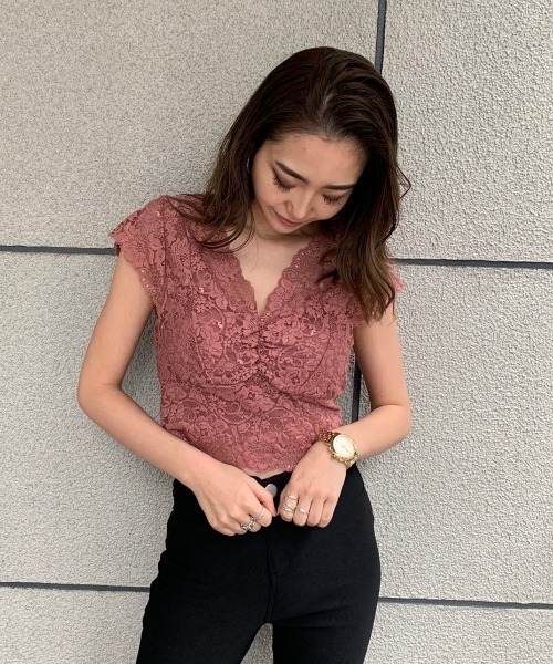 ENVYM（アンビー）の「総レースＴＥＥ（Tシャツ/カットソー・レディース・ホワイト/ブラック/ベージュ/グレー/カーキ/ピンク・FREE）」の6枚目の写真