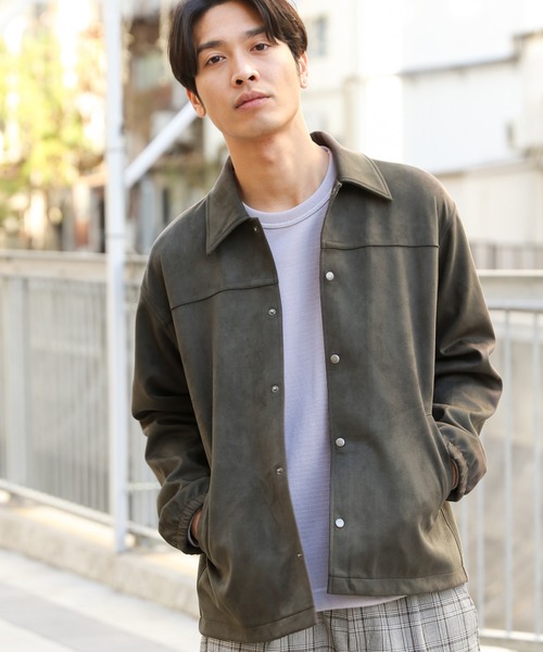 LAKOLE(ラコレ)の「フェイクスエードコーチジャケット / LAKOLE(ブルゾン・メンズ・スモーク/サンドグレー/アクア・MEDIUM/LARGE)」の3枚目の写真