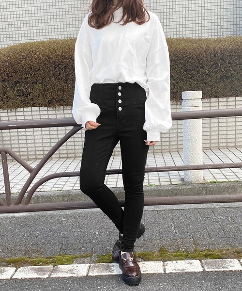 PairPair（ペアペア）の「ハイウエストデニムスキニーパンツ（デニムパンツ・レディース・インディゴブルー/ブラック・SMALL/MEDIUM/LARGE）」の9枚目の写真