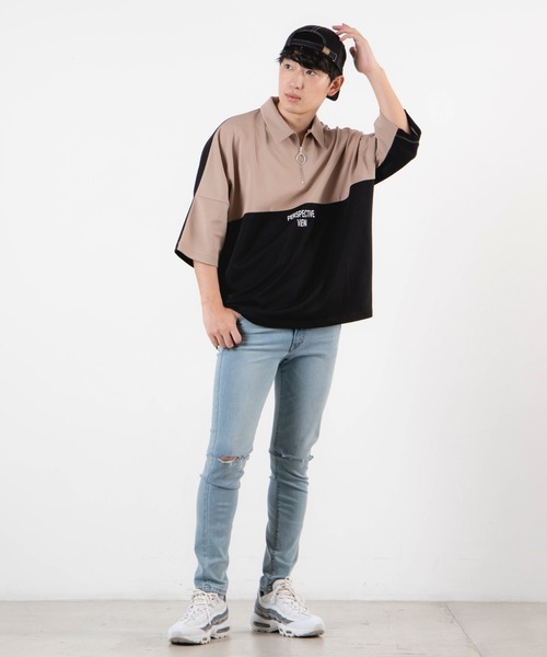 WEGO（ウィゴー）の「WEGO/ドルマンハーフジップ5分袖プルオーバー（Tシャツ/カットソー・メンズ・ホワイト/ベージュ・MEDIUM/LARGE）」の7枚目の写真