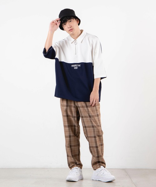 WEGO（ウィゴー）の「WEGO/ドルマンハーフジップ5分袖プルオーバー（Tシャツ/カットソー・メンズ・ホワイト/ベージュ・MEDIUM/LARGE）」の3枚目の写真