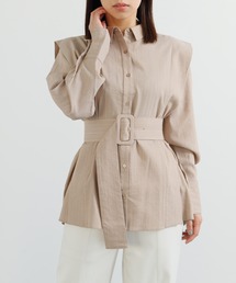 スクエアショルダーストライプシャツ