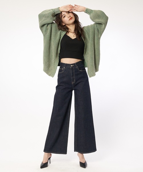 SPIRALGIRL(スパイラルガール)の「ブリーチワッフル編みニットカーディガン(カーディガン/ボレロ・レディース・ホワイト/ネイビー/グリーン・FREE)」の9枚目の写真