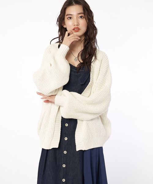 SPIRALGIRL(スパイラルガール)の「ブリーチワッフル編みニットカーディガン(カーディガン/ボレロ・レディース・ホワイト/ネイビー/グリーン・FREE)」の16枚目の写真
