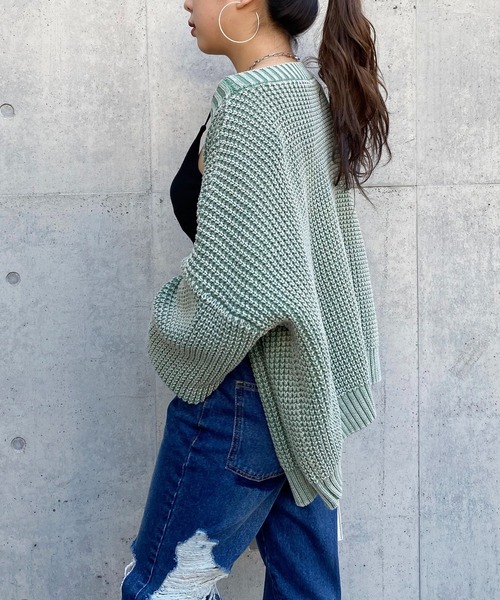 SPIRALGIRL(スパイラルガール)の「ブリーチワッフル編みニットカーディガン(カーディガン/ボレロ・レディース・ホワイト/ネイビー/グリーン・FREE)」の5枚目の写真