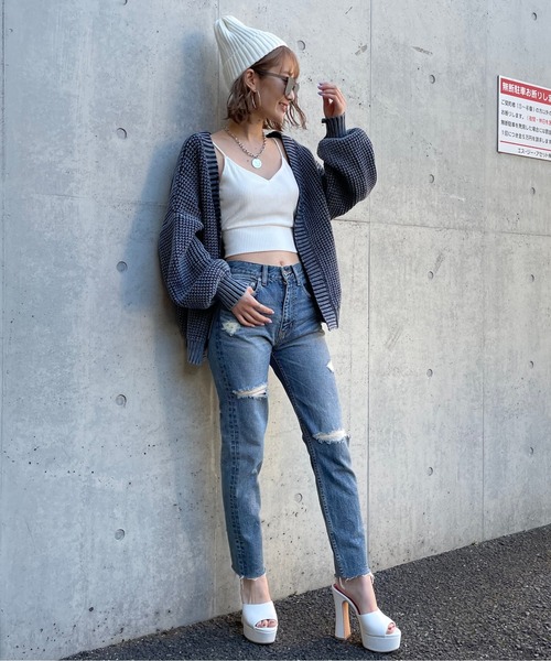 SPIRALGIRL(スパイラルガール)の「ブリーチワッフル編みニットカーディガン(カーディガン/ボレロ・レディース・ホワイト/ネイビー/グリーン・FREE)」の10枚目の写真