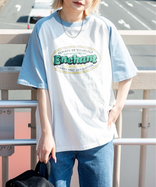 WEGO（ウィゴー）の「WEGO/ラグラングラフィックビッグシルエットTシャツ（Tシャツ/カットソー・レディース・ダークグリーン/ブラック/イエロー/サックスブルー/ブラック系その他/グリーン/ネイビー/ベージュ/その他2/その他1・MEDIUM/SMALL）」の8枚目の写真