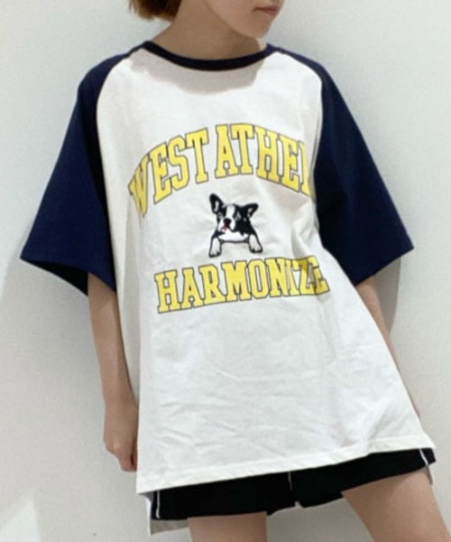 WEGO（ウィゴー）の「WEGO/ラグラングラフィックビッグシルエットTシャツ（Tシャツ/カットソー・レディース・ダークグリーン/ブラック/イエロー/サックスブルー/ブラック系その他/グリーン/ネイビー/ベージュ/その他2/その他1・MEDIUM/SMALL）」の14枚目の写真