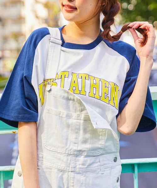 WEGO（ウィゴー）の「WEGO/ラグラングラフィックビッグシルエットTシャツ（Tシャツ/カットソー・レディース・ダークグリーン/ブラック/イエロー/サックスブルー/ブラック系その他/グリーン/ネイビー/ベージュ/その他2/その他1・MEDIUM/SMALL）」の17枚目の写真