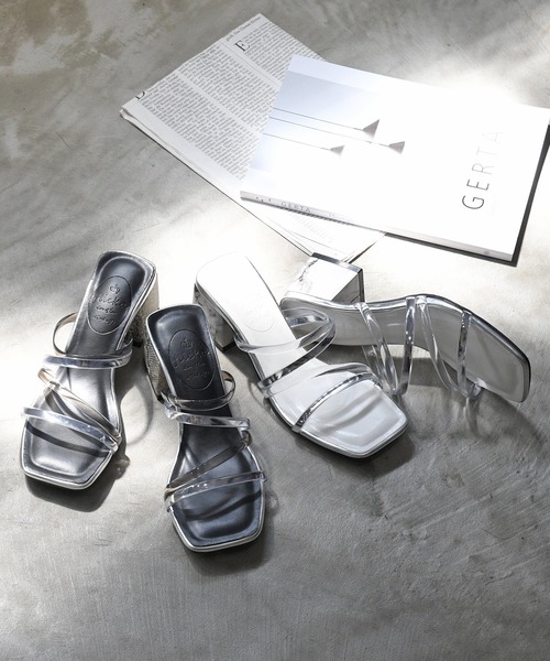 NOFALL(ノーフォール)の「クリア×メタリックストラップ デザインヒールサンダル(サンダル・レディース・ホワイト/ブラック/ダークブラウン/ベージュ・LL/3L/SS/S/M/L)」の16枚目の写真