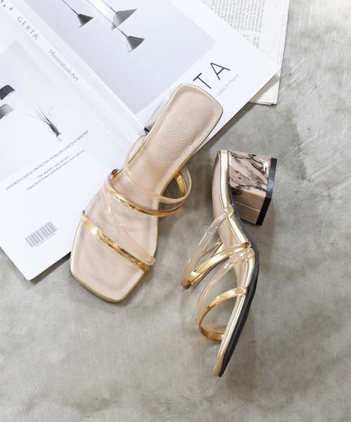 NOFALL(ノーフォール)の「クリア×メタリックストラップ デザインヒールサンダル(サンダル・レディース・ホワイト/ブラック/ダークブラウン/ベージュ・LL/3L/SS/S/M/L)」の19枚目の写真