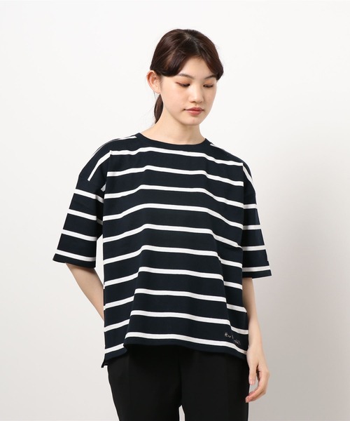 LBC(エルビーシー)の「LBCリネン混ボーダーtee(Tシャツ/カットソー・レディース・ダークネイビー/ホワイト・LL/M/L)」の2枚目の写真