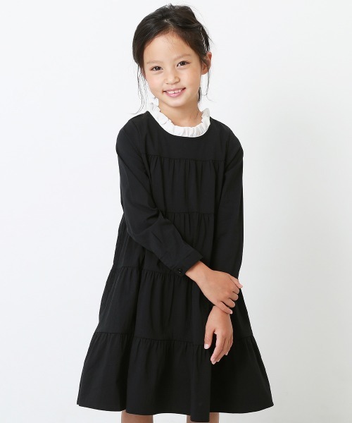 devirock（デビロック）の「ティアード長袖ワンピース（ワンピース・キッズ・パープル系その他/ホワイト/ブラック/ダークベージュ・160cm/130cm/150cm/100cm/140cm/120cm/110cm）」の3枚目の写真