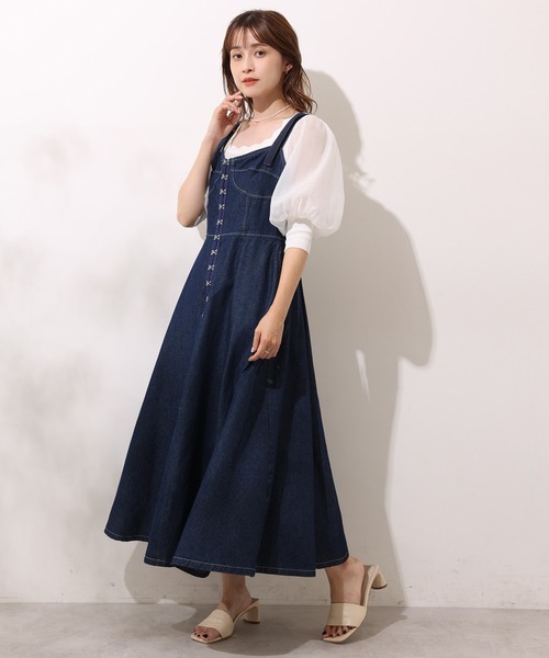 one after another NICE CLAUP（ワンアフターアナザーナイスクラップ）の「フロントカギホックジャンパースカート（ジャンパースカート・レディース・ブラック/ネイビー/アイボリー・FREE）」の8枚目の写真