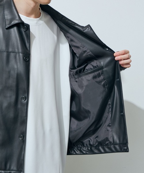 JUNRED（ジュンレッド）の「フェイクレザートラッカービッグブルゾン（ブルゾン・メンズ・ブラック・S/M/L）」の8枚目の写真