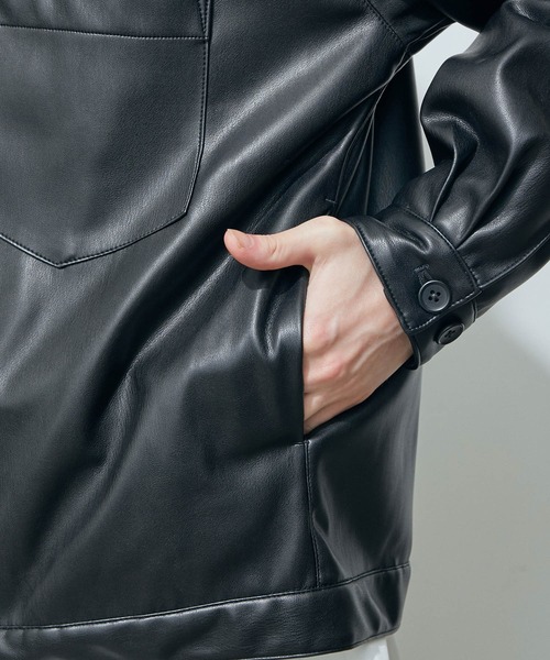 JUNRED（ジュンレッド）の「フェイクレザートラッカービッグブルゾン（ブルゾン・メンズ・ブラック・S/M/L）」の10枚目の写真