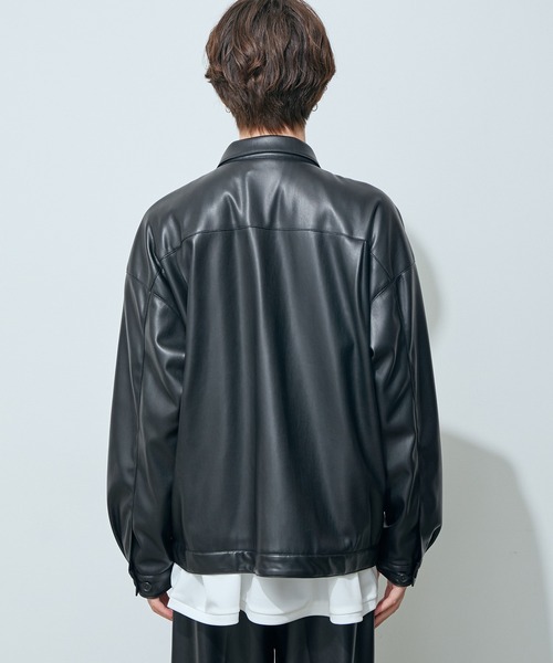 JUNRED（ジュンレッド）の「フェイクレザートラッカービッグブルゾン（ブルゾン・メンズ・ブラック・S/M/L）」の6枚目の写真